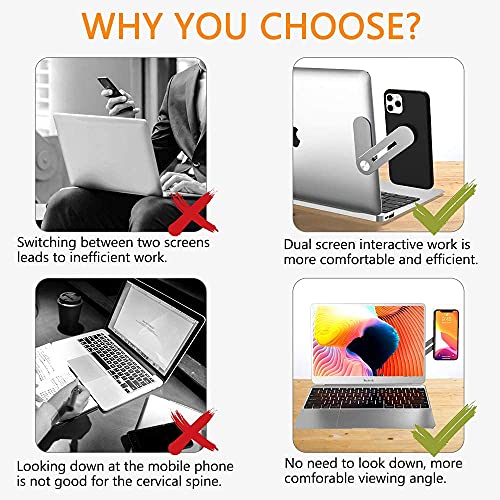DK177 Laptop Phone Holder, Laptop or Desktop Monitor Side Mount Phone Holder, Slim Portable Foldable Smartphone Stand, Computer Monitor Expansion Bracket, Compatible with Any Phone, Black - Image 2