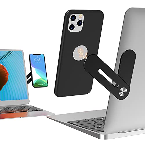DK177 Laptop Phone Holder, Laptop or Desktop Monitor Side Mount Phone Holder, Slim Portable Foldable Smartphone Stand, Computer Monitor Expansion Bracket, Compatible with Any Phone, Black - Image 1