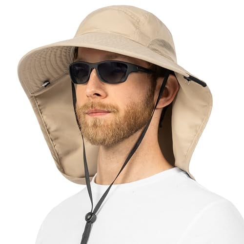 Suncube SUN CUBE Wide Brim Sun Hat with Neck Flap, Fishing Hiking for Men Women Safari, Neck Cover for Outdoor Sun Protection UPF50+ | Khaki Tan - Image 1