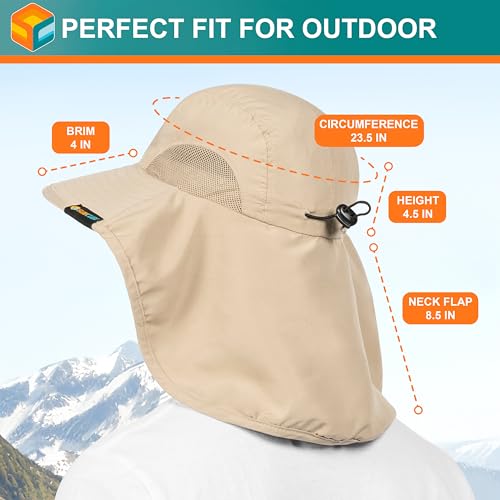Suncube SUN CUBE Wide Brim Sun Hat with Neck Flap, Fishing Hiking for Men Women Safari, Neck Cover for Outdoor Sun Protection UPF50+ | Khaki Tan - Image 4