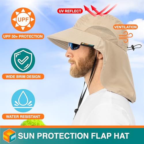 Suncube SUN CUBE Wide Brim Sun Hat with Neck Flap, Fishing Hiking for Men Women Safari, Neck Cover for Outdoor Sun Protection UPF50+ | Khaki Tan - Image 2