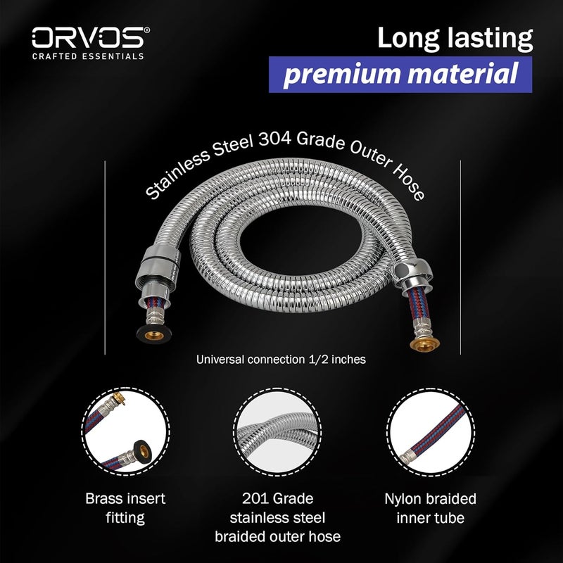 Orvos Shower hose pull out 15 meter Stainless steel outer hose with nylon braided inner tube for hand showers and health faucets in high end luxury bathrooms set of 1 - Image 5
