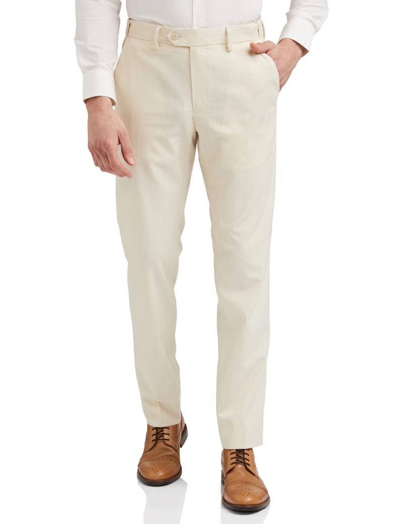 Peter England Men's Slim Fit Solid Formal Mid Rise Trouser Off White, 30 - Image 1