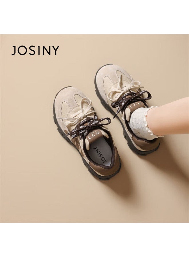 Josiny Zhuoshini Thick Sole Height Increasing Women's Sneakers Retro Breathable Casual Shoes Apricot Color Size 37 - Image 5
