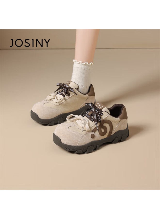 Josiny Zhuoshini Thick Sole Height Increasing Women's Sneakers Retro Breathable Casual Shoes Apricot Color Size 37 - Image 4