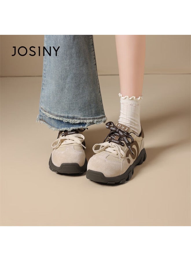 Josiny Zhuoshini Thick Sole Height Increasing Women's Sneakers Retro Breathable Casual Shoes Apricot Color Size 37 - Image 2
