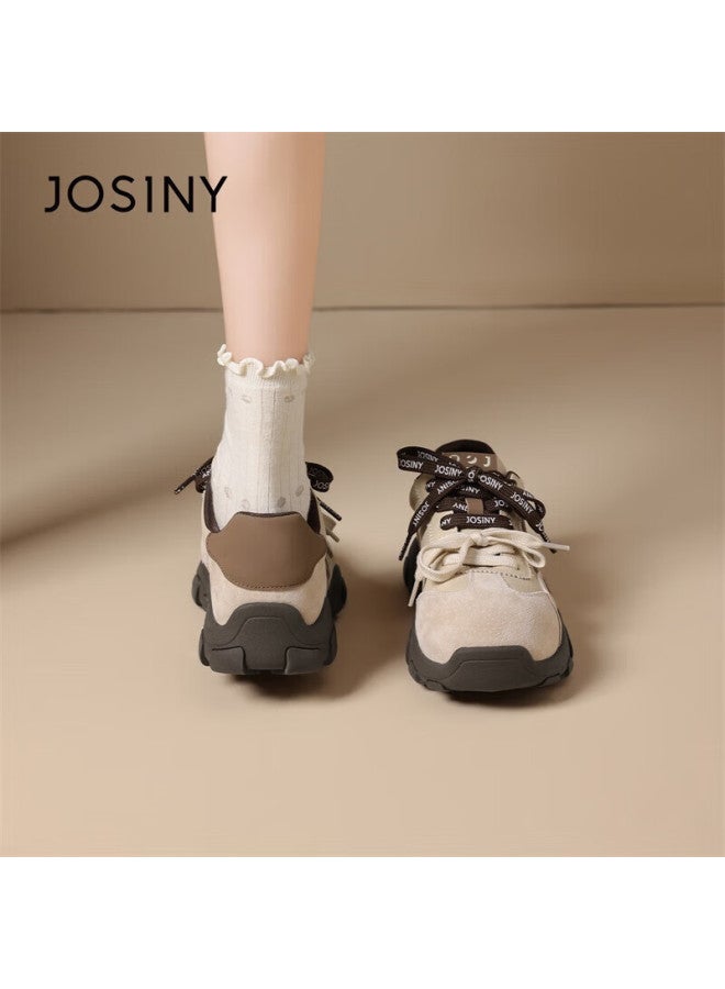 Josiny Zhuoshini Thick Sole Height Increasing Women's Sneakers Retro Breathable Casual Shoes Apricot Color Size 37 - Image 3