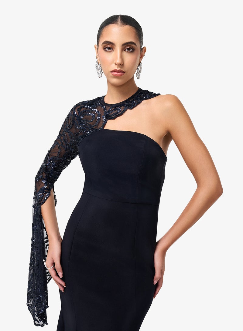 ثريدز باي اجوني فستان ماكسي بكتف واحد وتفاصيل دانتيل - Image 3