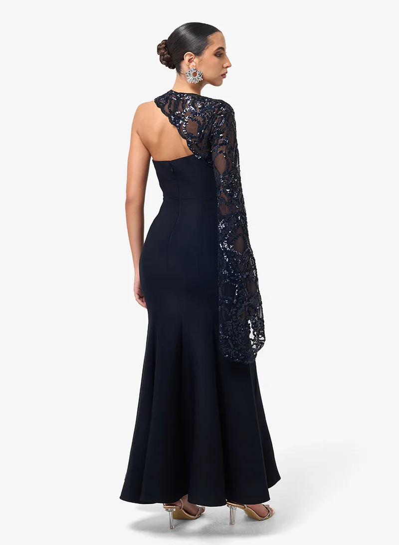 ثريدز باي اجوني فستان ماكسي بكتف واحد وتفاصيل دانتيل