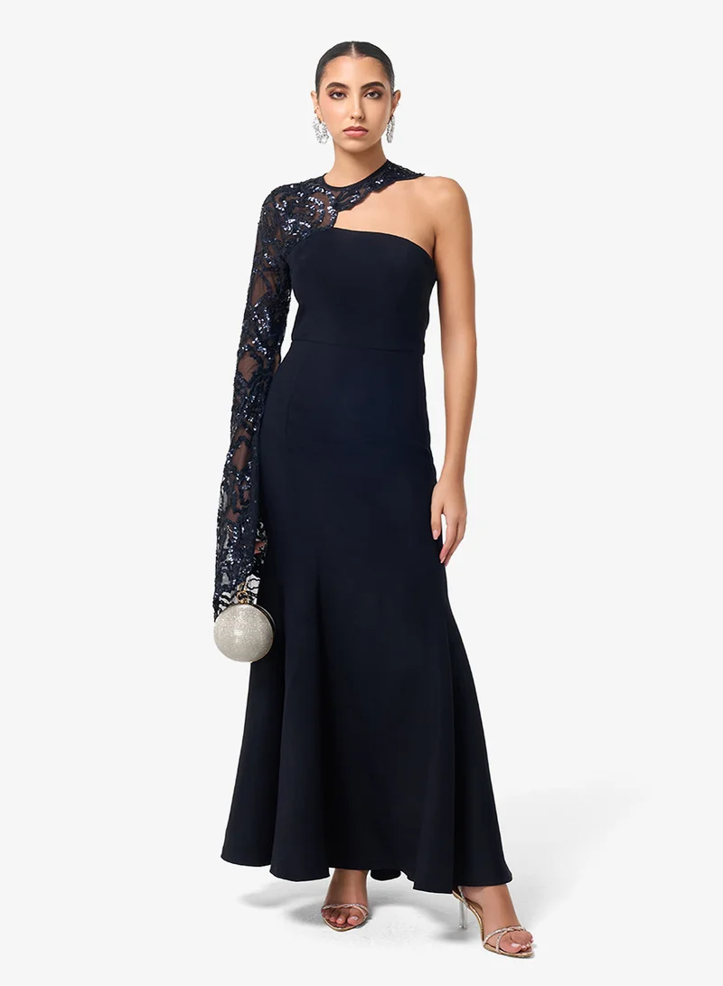 ثريدز باي اجوني فستان ماكسي بكتف واحد وتفاصيل دانتيل