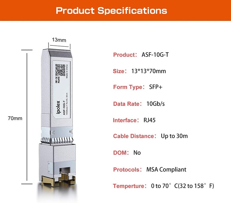 ipolex 1.25/2.5/5/10G SFP+ to RJ45 Transceiver, 10GBase-T Copper SFP+ Module, 10G-T RJ45 Transceiver Compatible for Cisco SFP-10G-T, Ubiquiti F-RJ45-10G, Mikrotik, Netgear, TP-Link, D-Link and More - Image 5