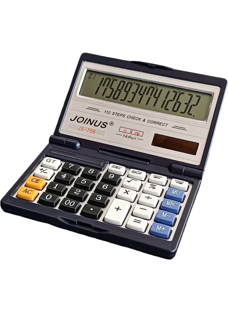 Elektromall JS-756 Solar Powered Electronic 14 Digit/Number Foldable Calculator  - Image 1