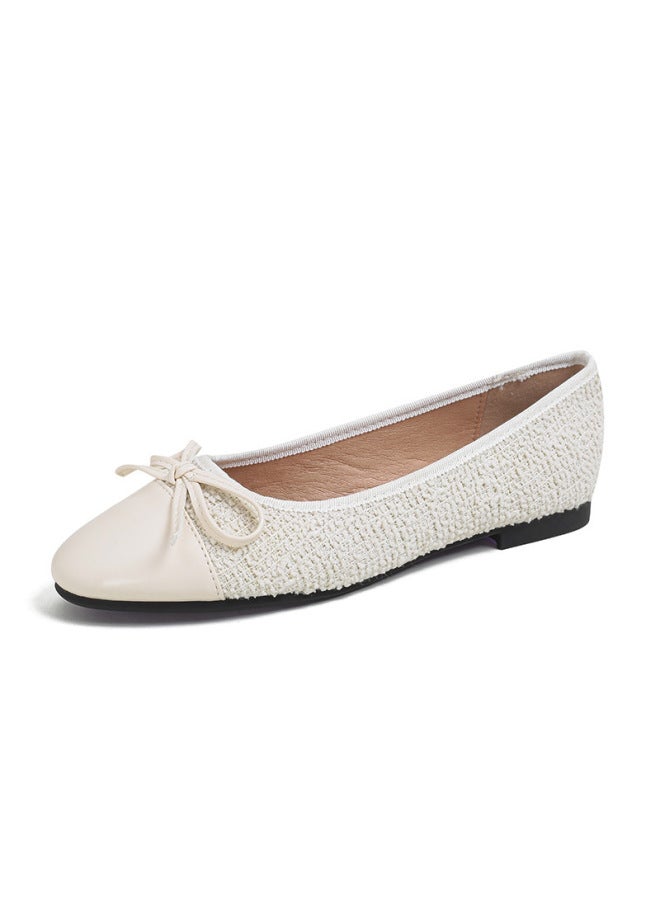 35-43 Sweet Round Toe Lambskin Flats Bow Sching Shallow Mouth Ballet Shoes For Women