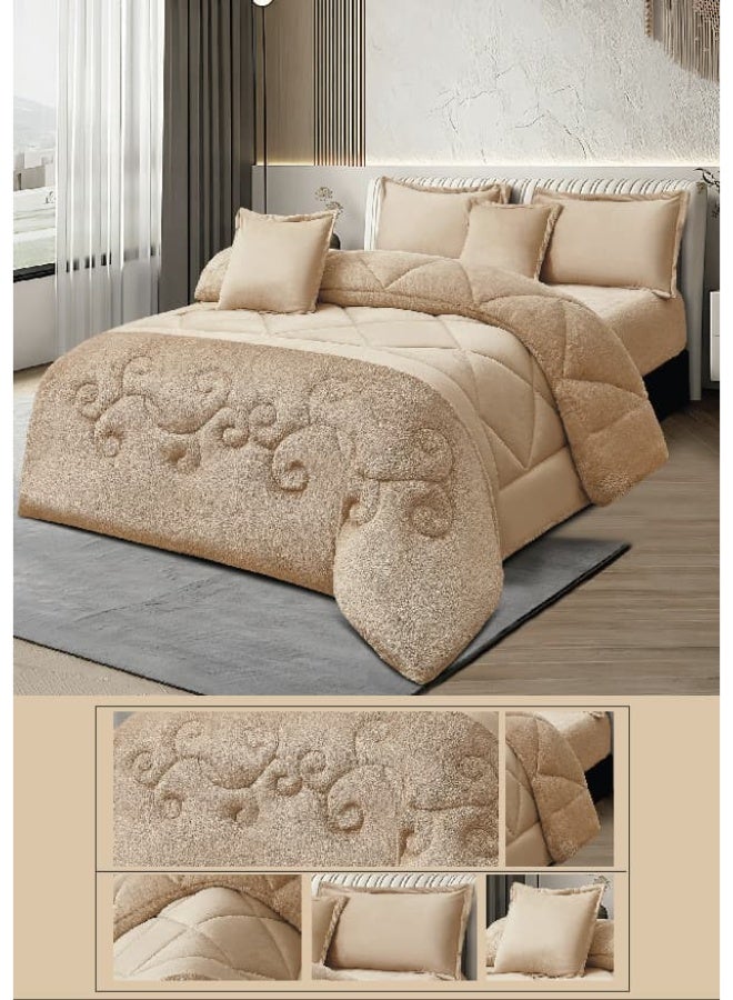 Ming Li 6 Piece Winter Royal Comforter One Velvet Side And One Side Fur King Size 230x250 - Image 2