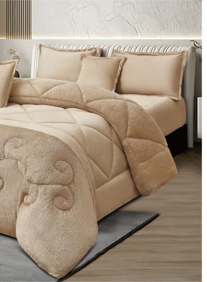 Ming Li 6 Piece Winter Royal Comforter One Velvet Side And One Side Fur King Size 230x250 - Image 4