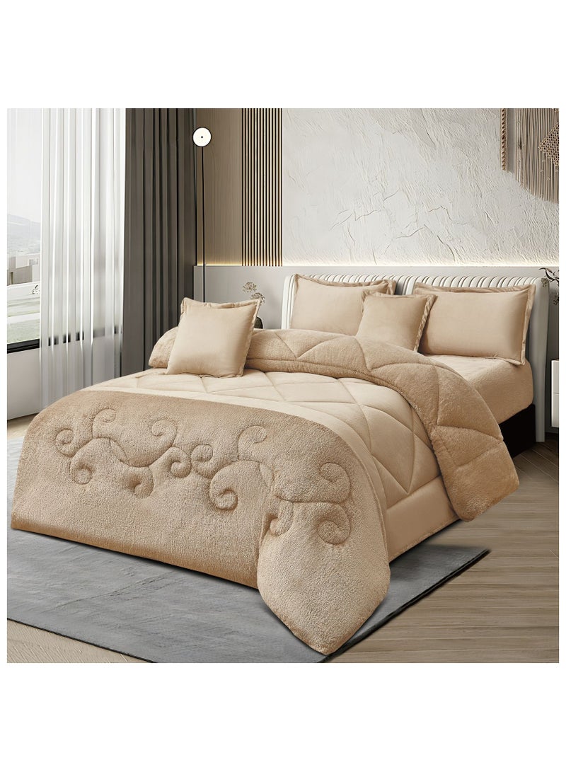 Ming Li 6 Piece Winter Royal Comforter One Velvet Side And One Side Fur King Size 230x250 - Image 1
