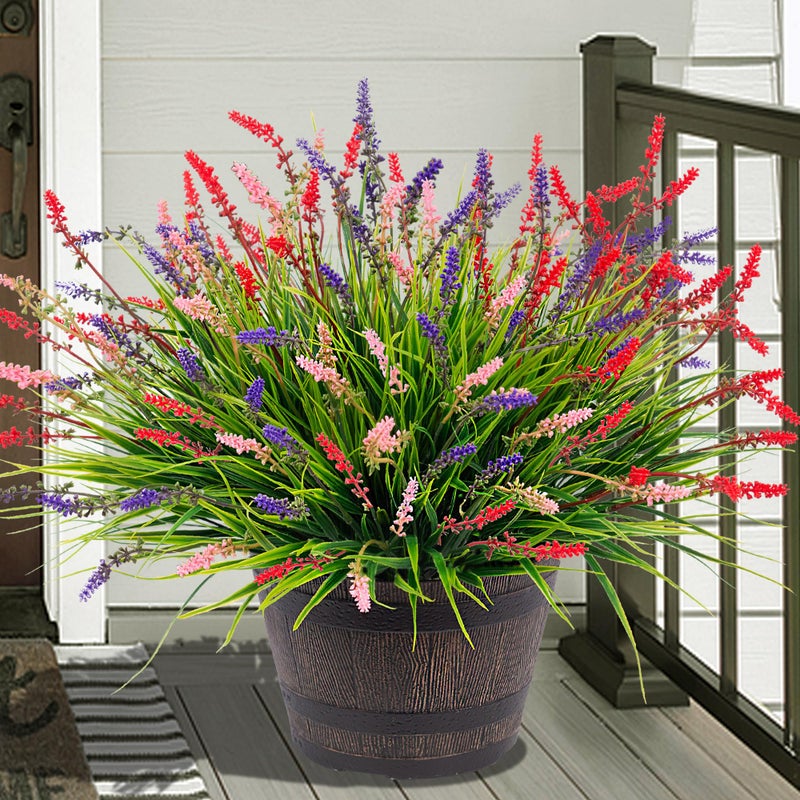 Ammyoo Artificial Faux Plants Flowers for Outdoor Decorations, Fake Monkey Grass for Outside Porch Patio, No Fade Realistic Greenery Plant, UV Resistant Artificial Bush Shrubs for Courtyard Window Garden - Image 1
