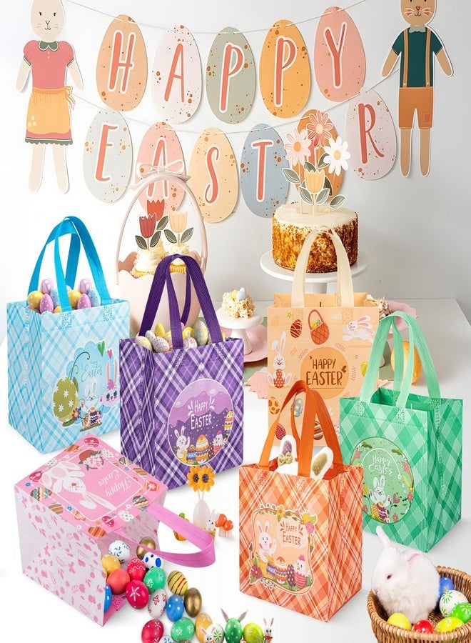 Litmitfu 6 Pcs Easter Gift Bags - Happy Easter Bags with Handles, Reusable Non-woven Easters Treat Goodie Goody Candy Tote Wrapping Bag Rabbit Bunny Basket for Easte Egg Hunt Acticity Party Favors Supplies - Image 2