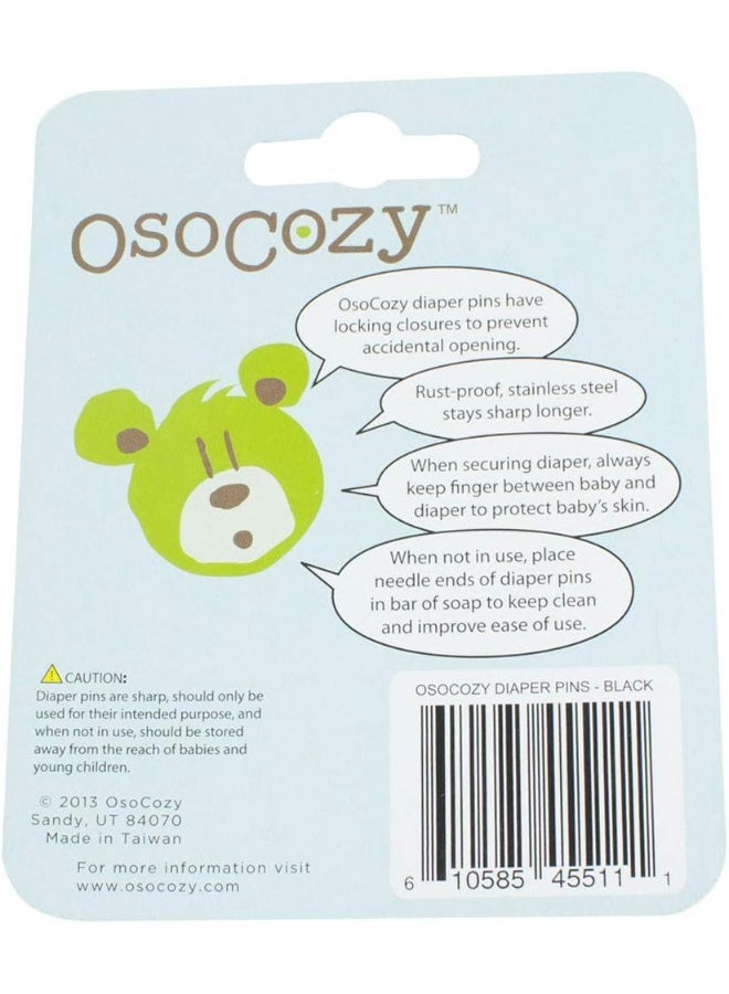 OsoCozy دبابيس حفاضات أوسوكوزي - أسود، فولاذ مقاوم للصدأ قوي مع أقفال أمان، 8 قطع - Image 2