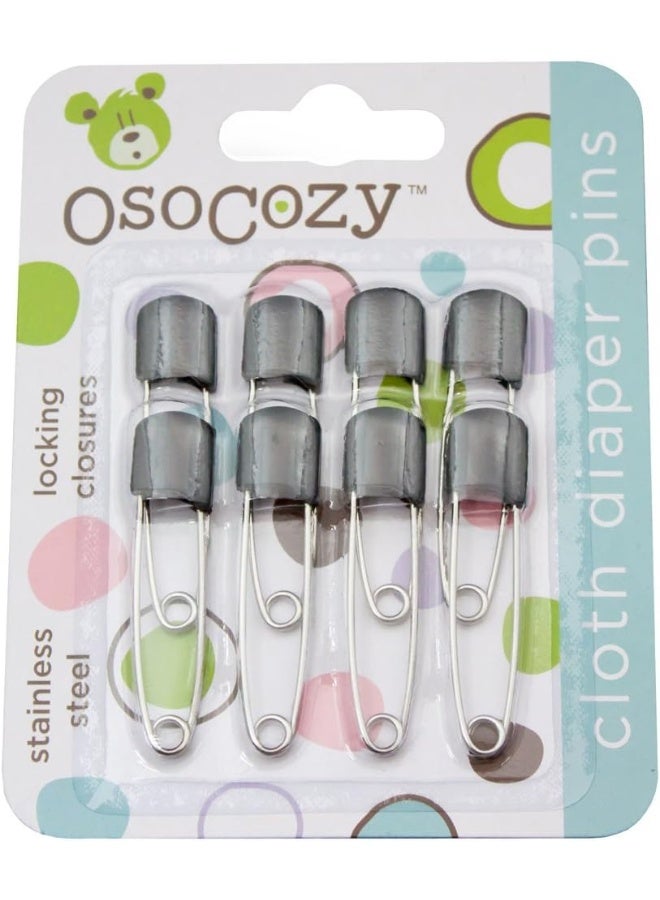 OsoCozy دبابيس حفاضات أوسوكوزي - أسود، فولاذ مقاوم للصدأ قوي مع أقفال أمان، 8 قطع - Image 1