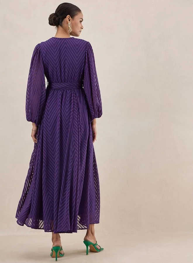Femmella Chevron Dobby Wrap Maxi Dress with Waist Tie Detail by Styli