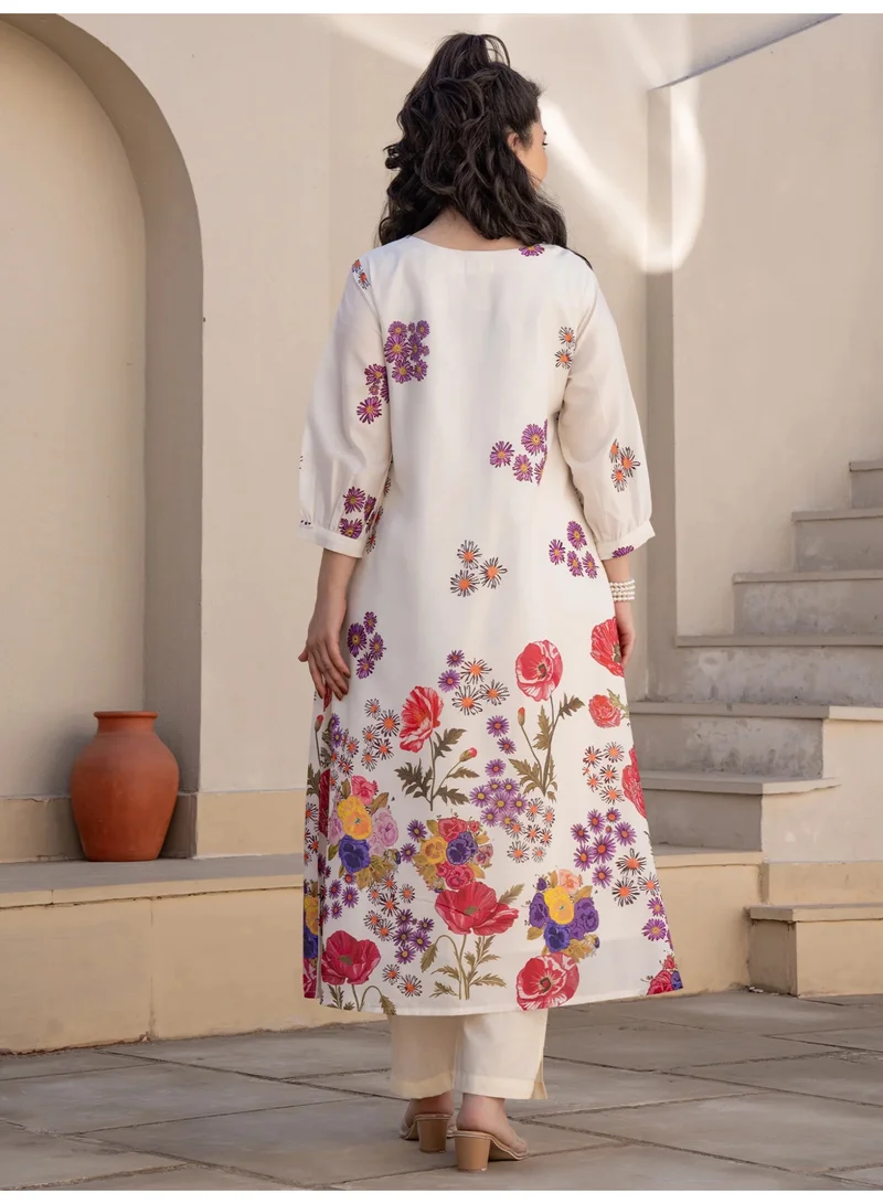 Ameya  Off-white-printed-a-line-kurta-trouser-set-3 for Women | Best Price UAE
