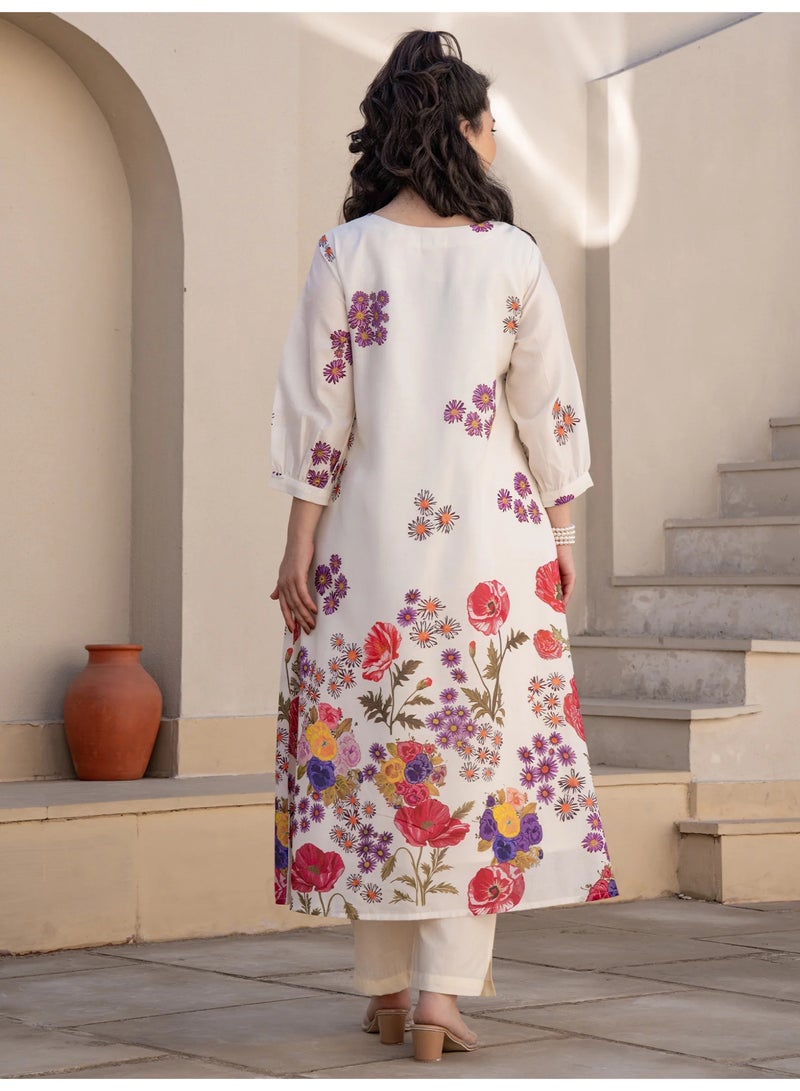 Ameya Off-white-printed-a-line-kurta-trouser-set-3 - Image 3
