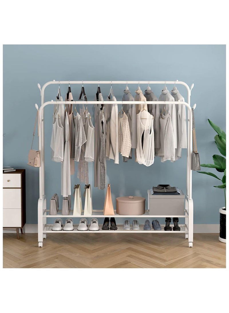 رف ملابس متعدد الأغراض مع أرفف حامل ملابس معدني شديد التحمل مع قضيب، ورف تخزين سفلي، وحامل تخزين لمقعد الأحذية - Image 1