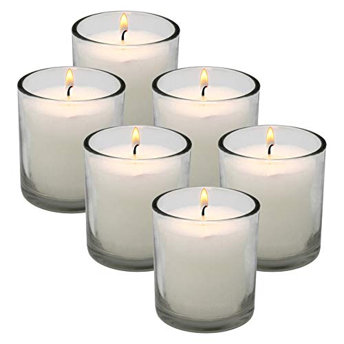 RAMBUE White Votive Candles in Clear Glass Jar 24 Hour Long Burning Time Decorative 1 Day Candle Cups Unscented for Dinner Wedding Centerpieces -6 pack - Image 1