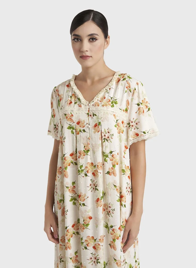 كشخة Apricot Print Rayon Mini Nightwear Dress (CNH486)