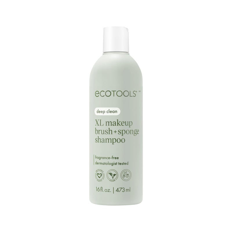 EcoTools XL Makeup Brush + Sponge Shampoo, Removes Makeup, Dirt, & Impurities From Makeup Brushes & Makeup Blending Sponges, Fragrance-Free, Vegan, & Cruelty-Free 16 fl. oz./473 ml, 1 Count, Clear - Image 1