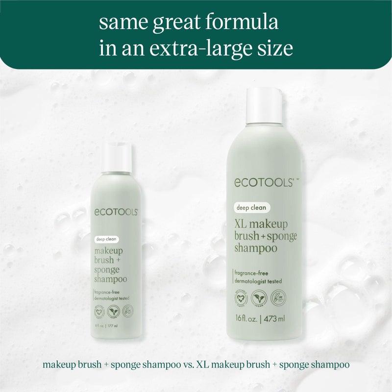 EcoTools XL Makeup Brush + Sponge Shampoo, Removes Makeup, Dirt, & Impurities From Makeup Brushes & Makeup Blending Sponges, Fragrance-Free, Vegan, & Cruelty-Free 16 fl. oz./473 ml, 1 Count, Clear - Image 2