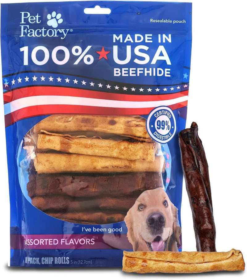 Pet Factory 100% Made in USA Beefhide 5" Chip Rolls Dog Chew Treats - Beef & Chicken Flavor, 18 Count/1 Pack - Image 1