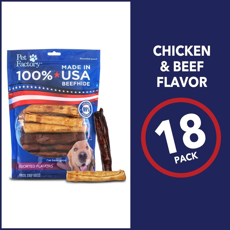 Pet Factory 100% Made in USA Beefhide 5" Chip Rolls Dog Chew Treats - Beef & Chicken Flavor, 18 Count/1 Pack - Image 4