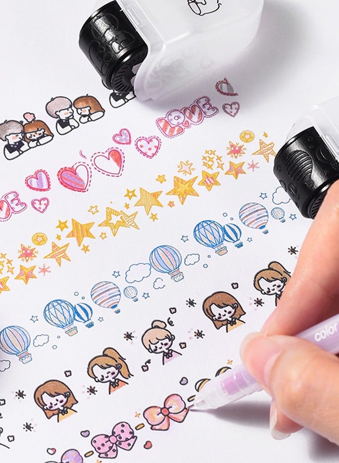Children's Handmade Roller Stamp Handbook Supplies Stationery Cute Decoration Cartoon Painting Colouring Stamps - Image 3