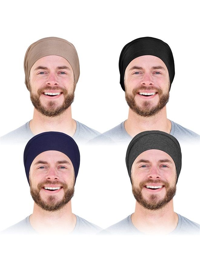 Geyoga 4 Pieces Satin Lined Hair Cover Satin Sleep Bonnet Adjustable-Designed Sleeping Beanie Stay on No Fading Cap for Men  - Image 1