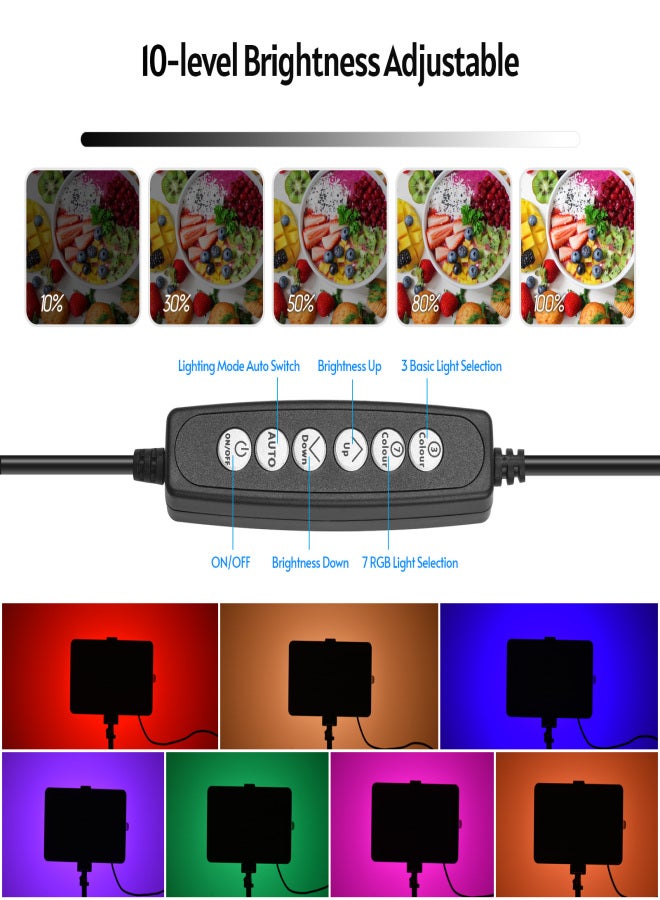 أندوير مجموعة إضاءة فيديو RGB محمولة مع 2 مصباح فيديو LED بـ 7 ألوان إضاءة 3200K-5600K 10 مستويات سطوع تعمل عبر USB + 2 حامل ثلاثي القوائم قابل للتمديد بحد أقصى 148 سم / 58 بوصة لمؤتمرات الفيديو المباشرة - Image 3