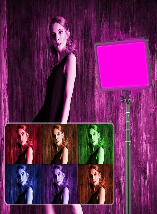 أندوير مجموعة إضاءة فيديو RGB محمولة مع 2 مصباح فيديو LED بـ 7 ألوان إضاءة 3200K-5600K 10 مستويات سطوع تعمل عبر USB + 2 حامل ثلاثي القوائم قابل للتمديد بحد أقصى 148 سم / 58 بوصة لمؤتمرات الفيديو المباشرة - Image 4