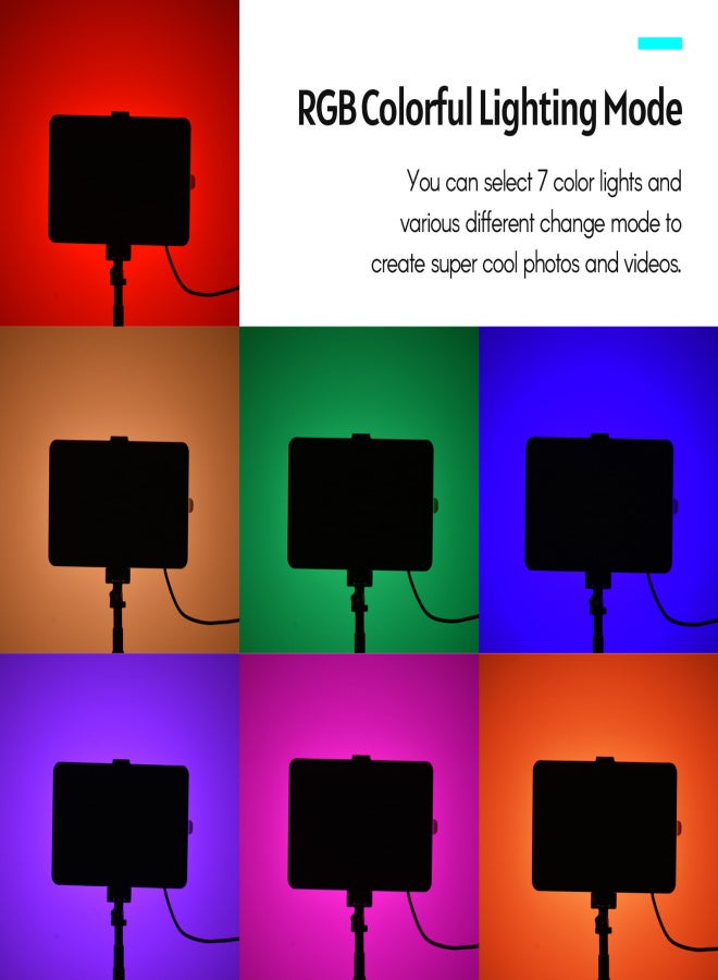 أندوير مجموعة إضاءة فيديو RGB محمولة مع 2 مصباح فيديو LED بـ 7 ألوان إضاءة 3200K-5600K 10 مستويات سطوع تعمل عبر USB + 2 حامل ثلاثي القوائم قابل للتمديد بحد أقصى 148 سم / 58 بوصة لمؤتمرات الفيديو المباشرة - Image 5