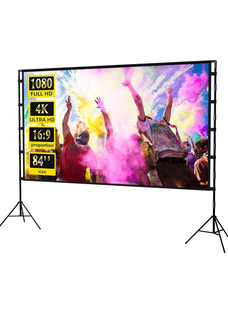 CityRiya-Long Projector Screen and Stand, 84 inch Portable Projector Screen with Stand, Indoor Outdoor Projection Screen, 16:9 4K HD Wrinkle-Free Movie Screen with Carry Bag for Home Movie Theater  - Image 1