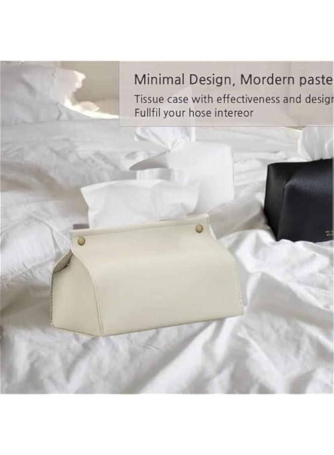 HOOKOR 2 Pack Tissue Box Cover Holder,Leather Rectangular Tissue Box Cover Holder Organizer for Car,Bathroom, Home Living Room, Bedroom,Kitchen,Vanity Countertop,Office Desk (Off-white) - Image 2