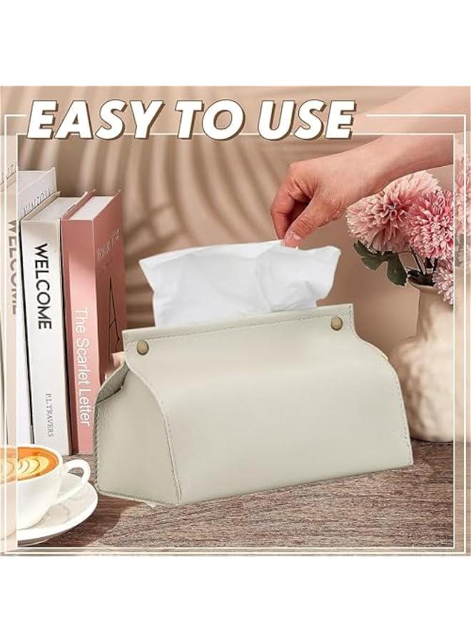 HOOKOR 2 Pack Tissue Box Cover Holder,Leather Rectangular Tissue Box Cover Holder Organizer for Car,Bathroom, Home Living Room, Bedroom,Kitchen,Vanity Countertop,Office Desk (Off-white) - Image 3