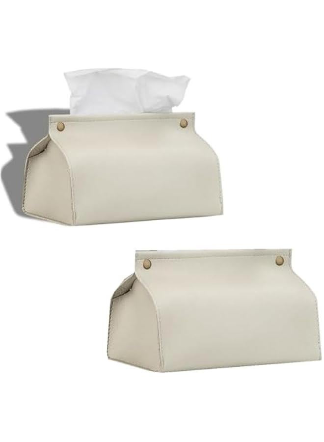 HOOKOR 2 Pack Tissue Box Cover Holder,Leather Rectangular Tissue Box Cover Holder Organizer for Car,Bathroom, Home Living Room, Bedroom,Kitchen,Vanity Countertop,Office Desk (Off-white) - Image 1