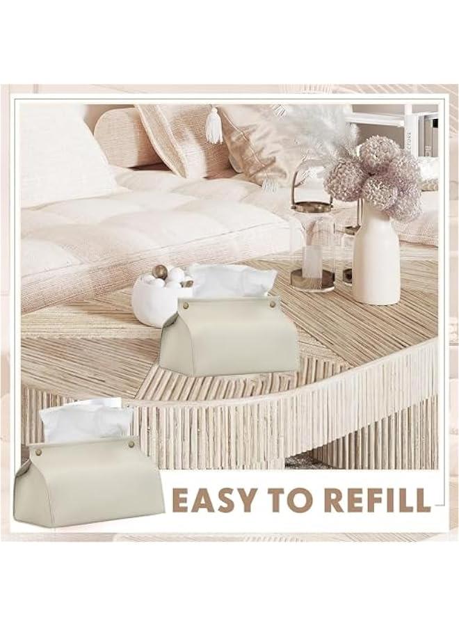 HOOKOR 2 Pack Tissue Box Cover Holder,Leather Rectangular Tissue Box Cover Holder Organizer for Car,Bathroom, Home Living Room, Bedroom,Kitchen,Vanity Countertop,Office Desk (Off-white) - Image 4