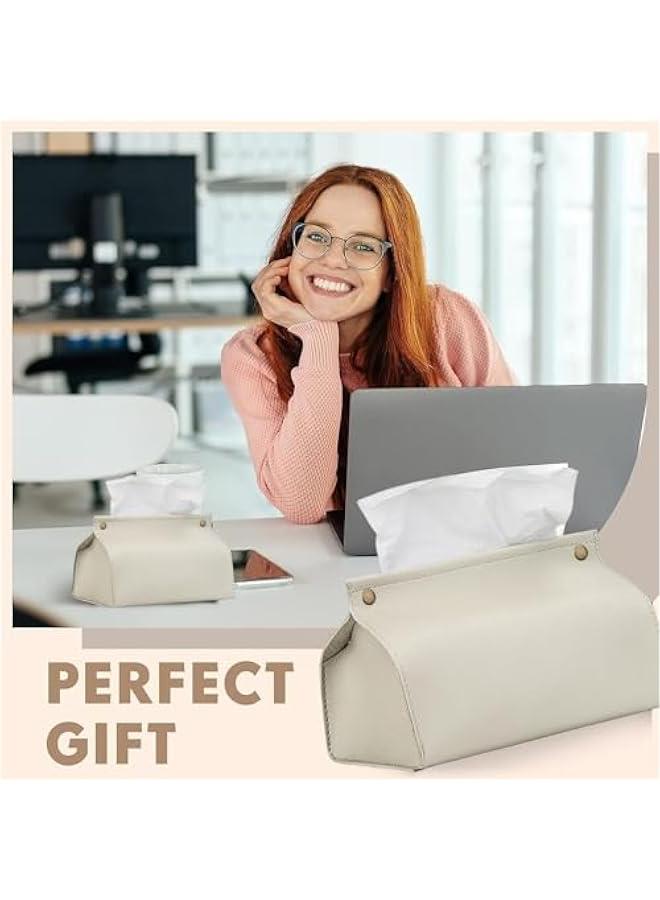 HOOKOR 2 Pack Tissue Box Cover Holder,Leather Rectangular Tissue Box Cover Holder Organizer for Car,Bathroom, Home Living Room, Bedroom,Kitchen,Vanity Countertop,Office Desk (Off-white) - Image 5
