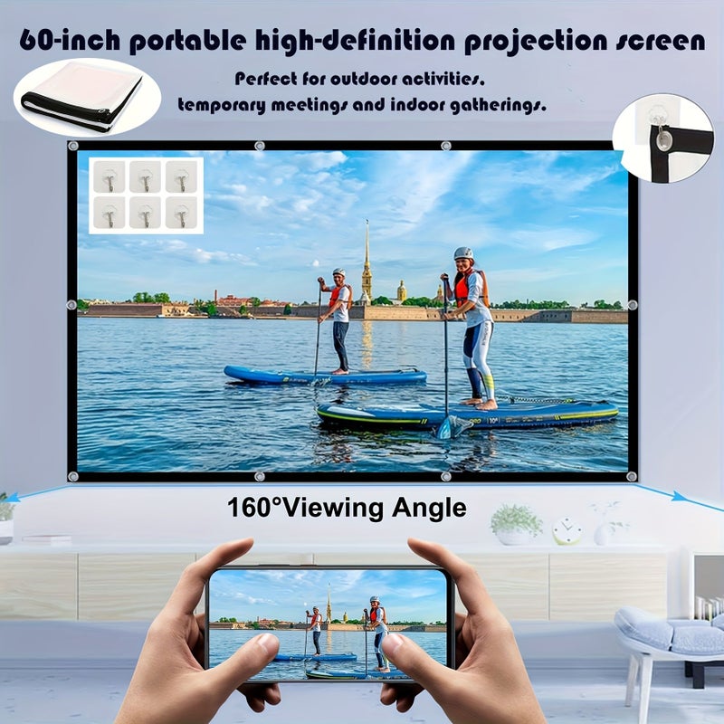 60 Inch Portable Projection Screen Foldable High Definition Display For Outdoor Activities Meetings Parties Supports 4K Lightweight Ultra High Definition - Image 2