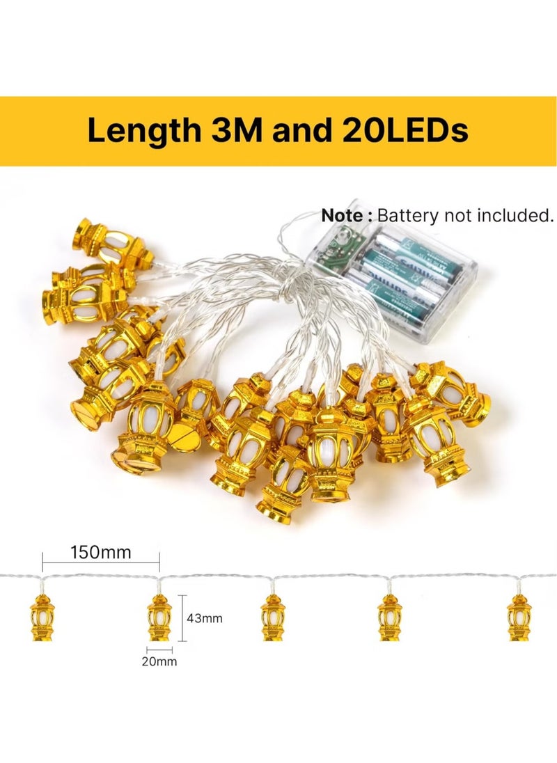 Generic Pack of 2 Muslim Ramadan Lanterns String Lights Eid Light Decoration for Festival Party Bedroom Birthday (Warm White, 1.65m, 10 LEDs)  - Image 4