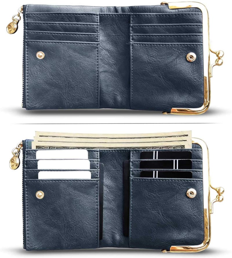 AOXONEL Womens Wallet Small Rfid Ladies Compact Bifold Leather Vintage Coin Purse With Zipper and Kiss Lock - Image 2