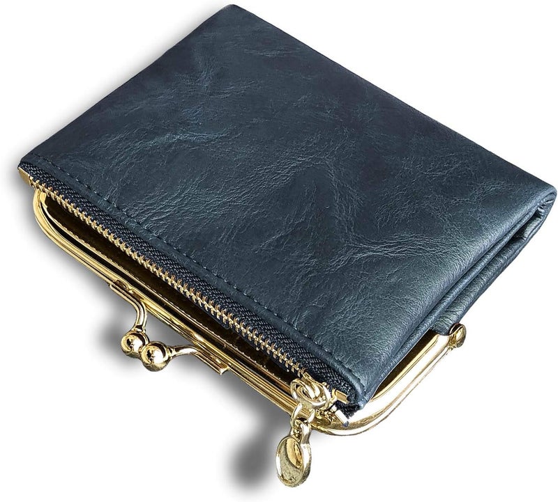 AOXONEL Womens Wallet Small Rfid Ladies Compact Bifold Leather Vintage Coin Purse With Zipper and Kiss Lock - Image 1