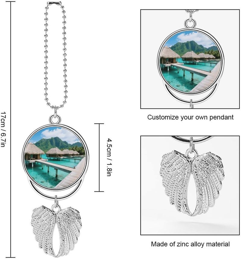 Tahiti Beach Car Hanging Ornament for Rearview Mirror Silver Car Charm Pendant Guardian Angel Wing Decorations Rearview Mirror Hanging Accessory Decor Gift for Women Men - Image 1